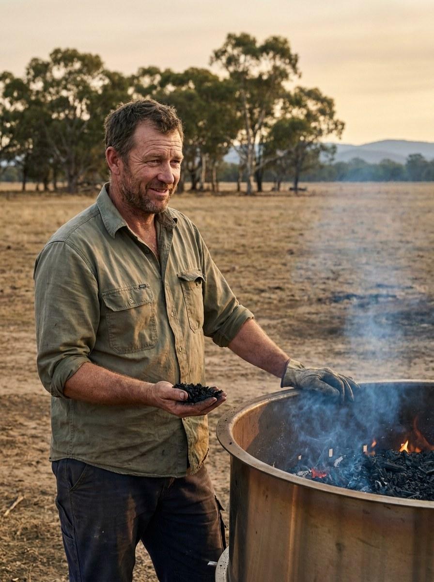 Luca Brew on a Central Victoria farm at golden hour