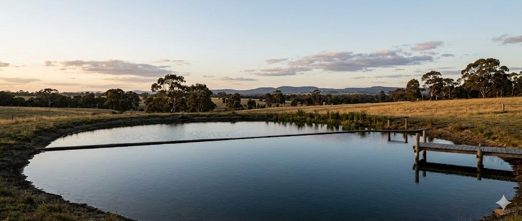 Natural swimming pool in a Central Victoria farm setting at dusk